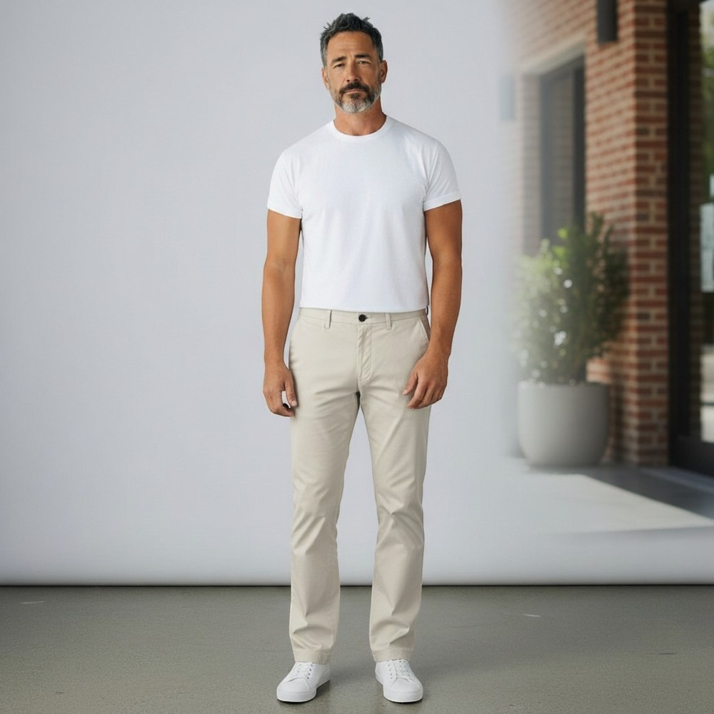 Orvis Chinos Men 38x30 Beige Good Trim Fit Cotton Twill Flat Front Pants